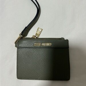 Steve Madden Olive Pebbled Leather Wristlet Card Pouch